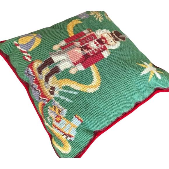 Imperial Elegance Nutcracker Needlepoint Pillow Christmas Red Velvet Wool VTG - Picture 6 of 9